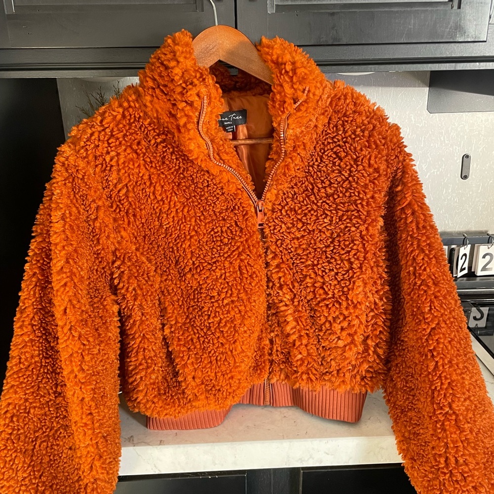 Love Tree Warm Orange Sherpa Jacket